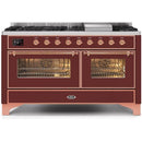 ILVE 60 Inch Majestic II Series Dual Fuel Natural Gas Range with 9 Sealed Burners and Griddle with 5.8 cu. ft. Total Oven Capacity TFT Oven Control Display UM15FDNS3