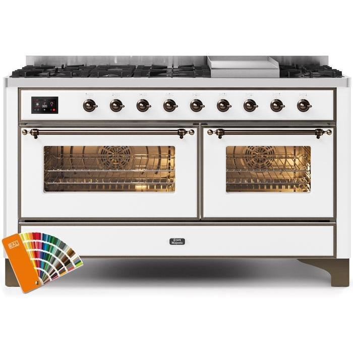 ILVE 60 Inch Majestic II Series Dual Fuel Natural Gas Range with 9 Sealed Burners and Griddle with 5.8 cu. ft. Total Oven Capacity TFT Oven Control Display UM15FDNS3