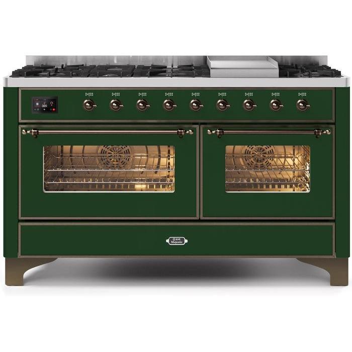 ILVE 60 Inch Majestic II Series Dual Fuel Natural Gas Range with 9 Sealed Burners and Griddle with 5.8 cu. ft. Total Oven Capacity TFT Oven Control Display UM15FDNS3