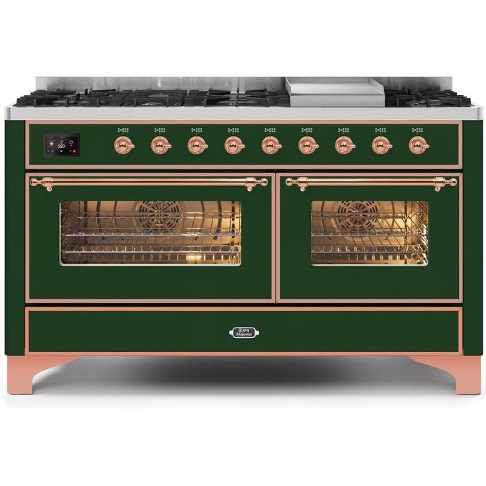 ILVE 60 Inch Majestic II Series Dual Fuel Natural Gas Range with 9 Sealed Burners and Griddle with 5.8 cu. ft. Total Oven Capacity TFT Oven Control Display UM15FDNS3