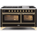 ILVE 60 Inch Majestic II Series Dual Fuel Natural Gas Range with 9 Sealed Burners and Griddle with 5.8 cu. ft. Total Oven Capacity TFT Oven Control Display UM15FDNS3