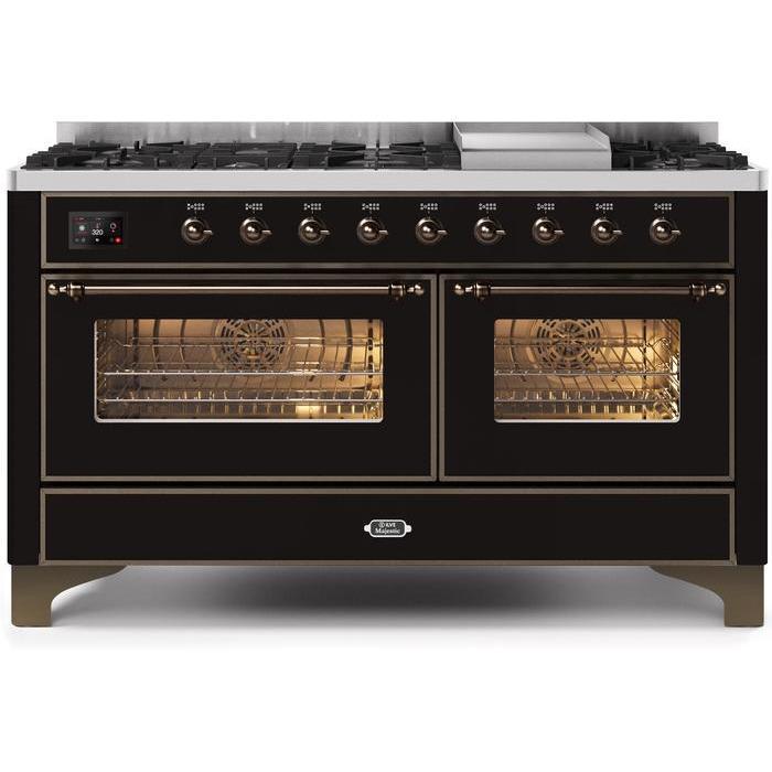 ILVE 60 Inch Majestic II Series Dual Fuel Natural Gas Range with 9 Sealed Burners and Griddle with 5.8 cu. ft. Total Oven Capacity TFT Oven Control Display UM15FDNS3