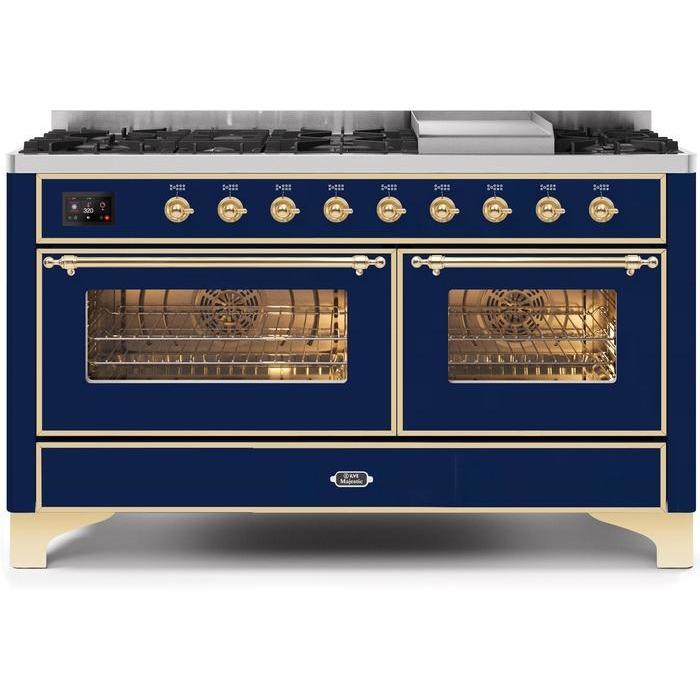 ILVE 60 Inch Majestic II Series Dual Fuel Natural Gas Range with 9 Sealed Burners and Griddle with 5.8 cu. ft. Total Oven Capacity TFT Oven Control Display UM15FDNS3