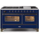 ILVE 60 Inch Majestic II Series Dual Fuel Natural Gas Range with 9 Sealed Burners and Griddle with 5.8 cu. ft. Total Oven Capacity TFT Oven Control Display UM15FDNS3