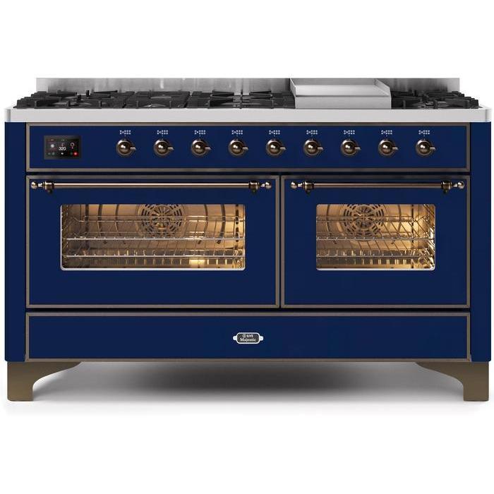 ILVE 60 Inch Majestic II Series Dual Fuel Natural Gas Range with 9 Sealed Burners and Griddle with 5.8 cu. ft. Total Oven Capacity TFT Oven Control Display UM15FDNS3