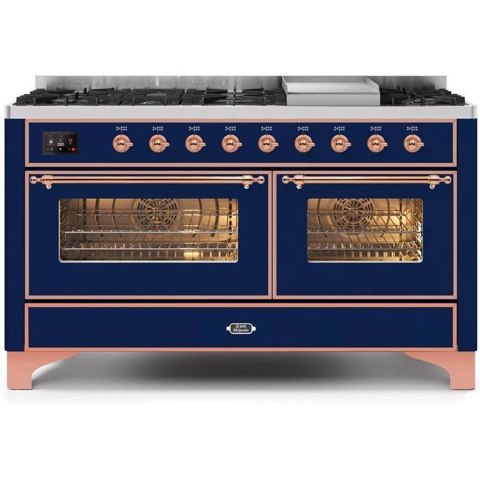 ILVE 60 Inch Majestic II Series Dual Fuel Natural Gas Range with 9 Sealed Burners and Griddle with 5.8 cu. ft. Total Oven Capacity TFT Oven Control Display UM15FDNS3