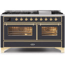 ILVE 60 Inch Majestic II Series Dual Fuel Natural Gas Range with 9 Sealed Burners and Griddle with 5.8 cu. ft. Total Oven Capacity TFT Oven Control Display UM15FDNS3