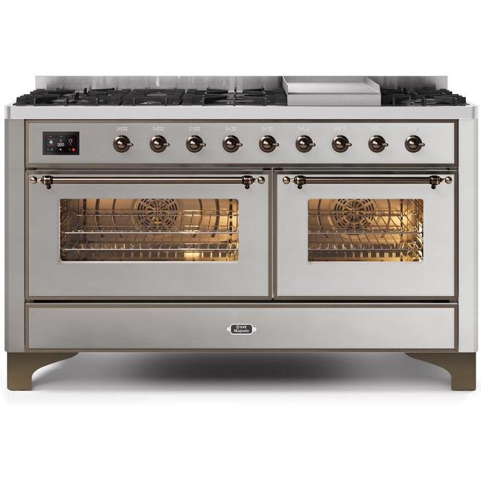 ILVE 60 Inch Majestic II Series Dual Fuel Natural Gas Range with 9 Sealed Burners and Griddle with 5.8 cu. ft. Total Oven Capacity TFT Oven Control Display UM15FDNS3