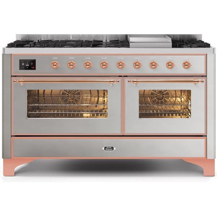 ILVE 60 Inch Majestic II Series Dual Fuel Natural Gas Range with 9 Sealed Burners and Griddle with 5.8 cu. ft. Total Oven Capacity TFT Oven Control Display UM15FDNS3