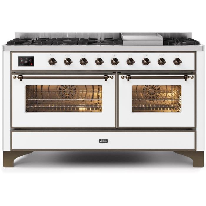 ILVE 60 Inch Majestic II Series Dual Fuel Natural Gas Range with 9 Sealed Burners and Griddle with 5.8 cu. ft. Total Oven Capacity TFT Oven Control Display UM15FDNS3