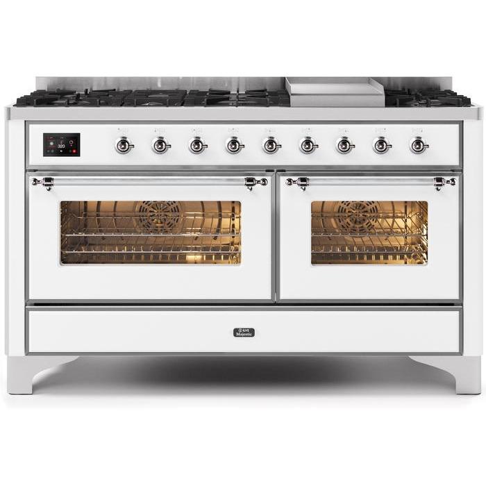 ILVE 60 Inch Majestic II Series Dual Fuel Natural Gas Range with 9 Sealed Burners and Griddle with 5.8 cu. ft. Total Oven Capacity TFT Oven Control Display UM15FDNS3