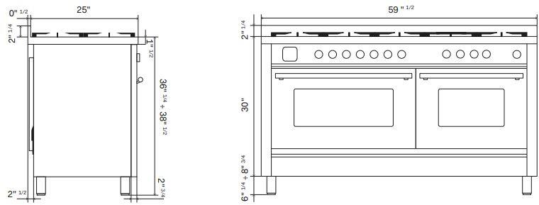 ILVE Professional Plus II 60 Inch Dual Fuel Freestanding Range in Stainless Steel with Trim - UP60FSWMP