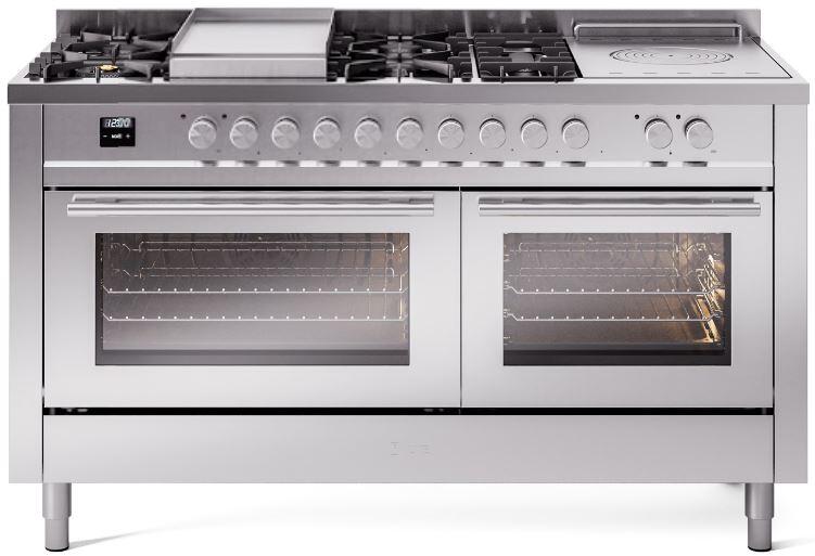 ILVE Professional Plus II 60 Inch Dual Fuel Freestanding Range in Stainless Steel with Trim - UP60FSWMP