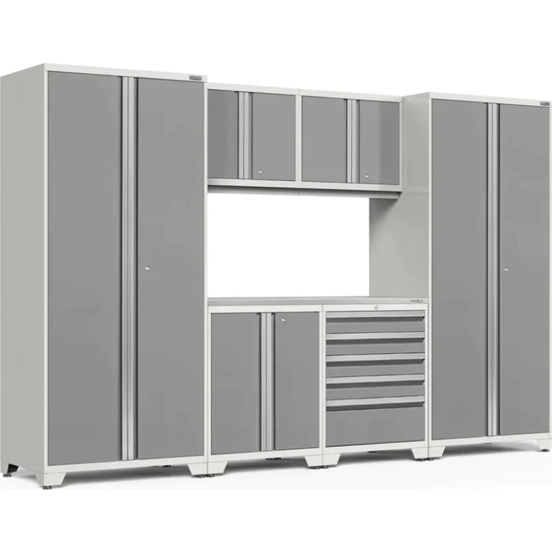 NewAge Pro 3.0 Series 7-Piece Cabinet Set With Base, Wall, Tool Drawer Cabinet, Lockers and 56 in. Worktop