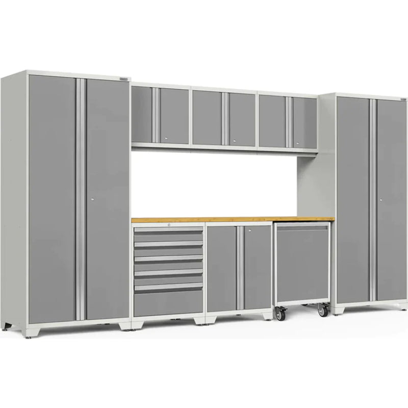 NewAge Pro 3.0 Series 9-Piece Cabinet Set With Wall, Base, Tool Drawer Cabinet, Lockers, Utility Cart and 84 in. Worktop