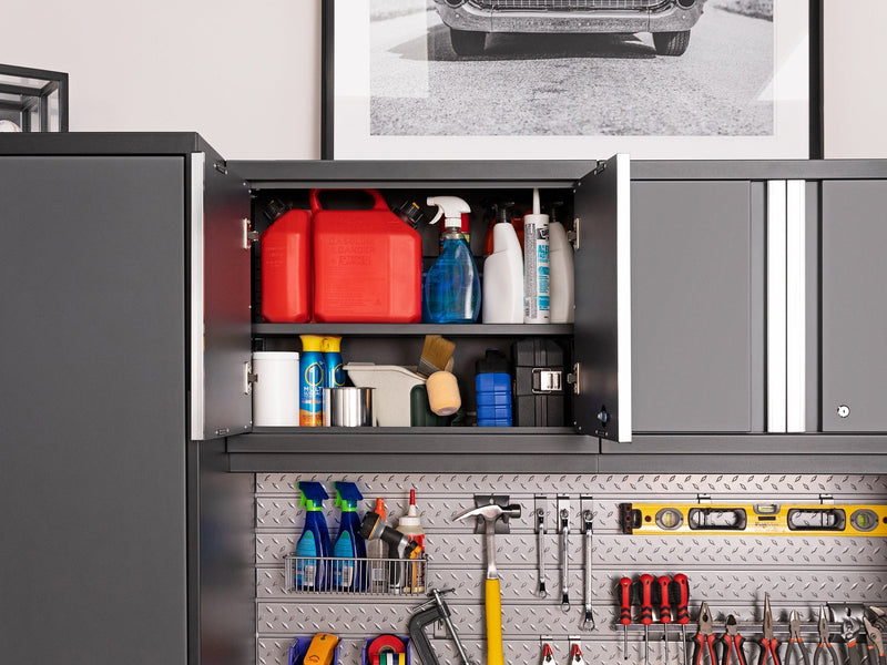 NewAge Pro Series Gray 16 Piece Cabinet Set With Wall, Tool Drawer, Multi-Function Cabinet, Lockers and 168 in. Worktop