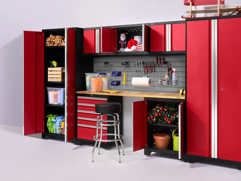 NewAge Pro Series 8 Piece Cabinet Set With Wall, Tool Drawer, Multi-Function Cabinet, Lockers and 84 in. Worktop